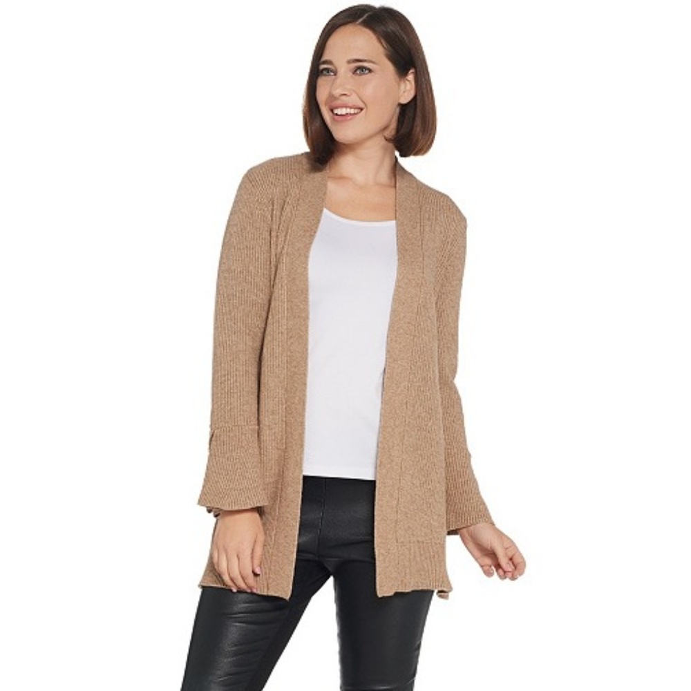 Beige brown Cardigan H by Halston Tulip Sleeve